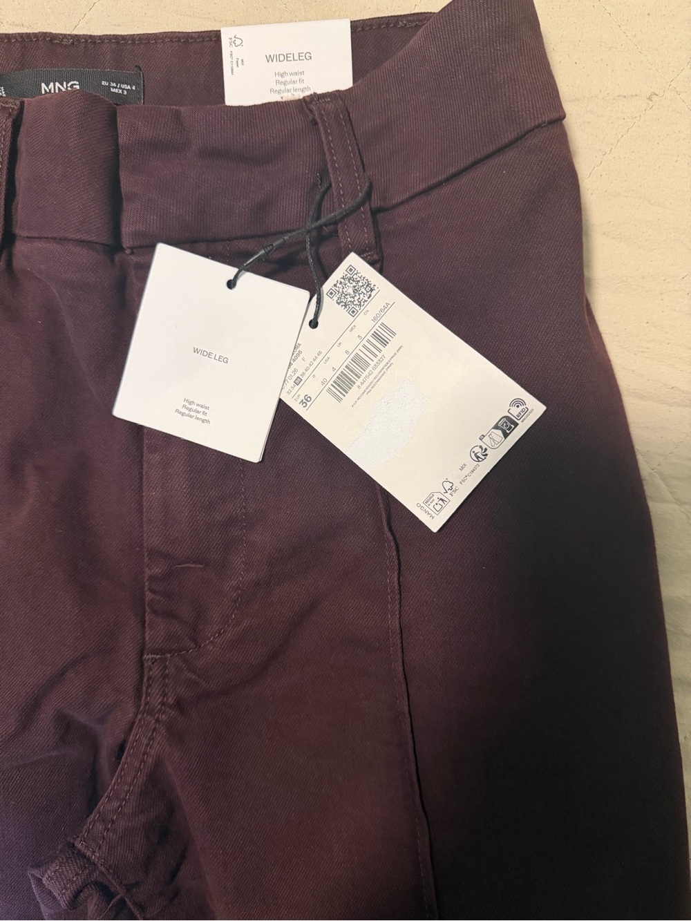 Mango Wide-Leg High-Waist Pants in Deep Plum - Picture 4 of 4